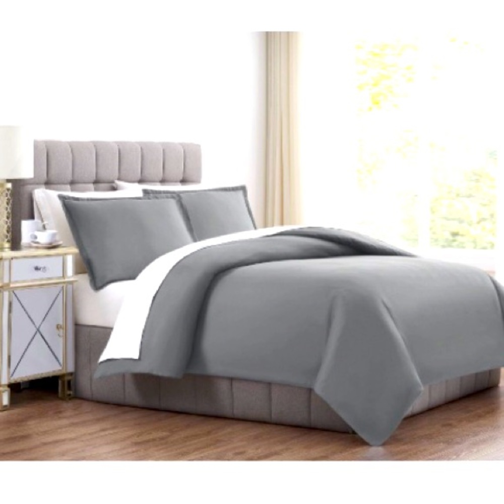 NWT 1000 Thread Count King Duvet Cover Set Dark Gray- Charisma